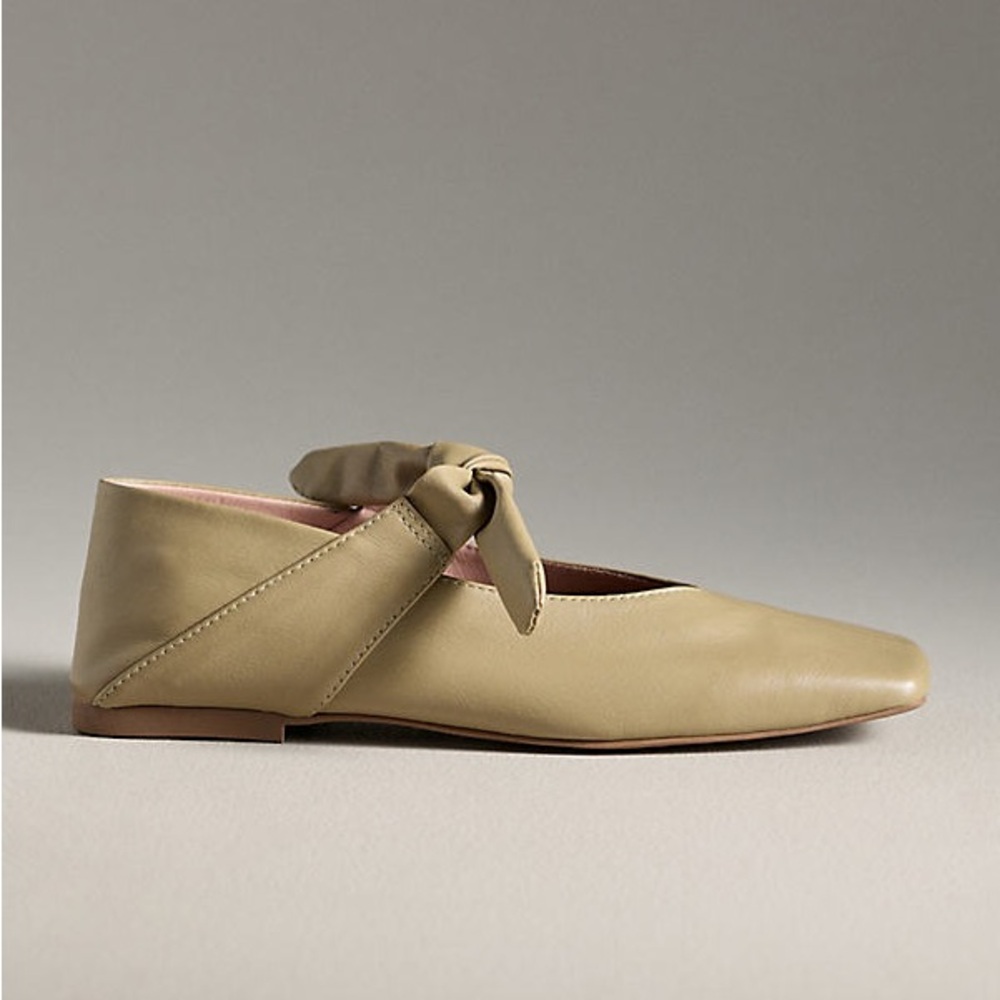 Vicenza Bow Mary Jane Flats in Olive (Anthropologie)